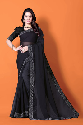 Lajamani Fashion Self Design, Embellished Bollywood Georgette Saree(Black)