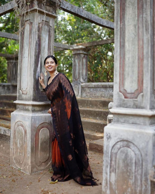 FashDeal Woven Bollywood Cotton Blend Saree(Black)