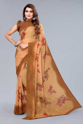 Madhur milan Floral Print Daily Wear Georgette Saree(Brown)