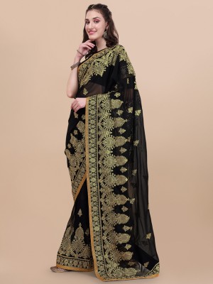 TATHASTU FASHION Embroidered Bollywood Georgette Saree(Black)