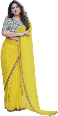 TTH Self Design Bollywood Georgette Saree(Yellow)