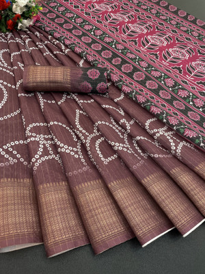 PARI DESIGNER Digital Print Banarasi Silk Blend Saree(Brown)