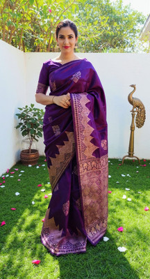 VEERACOLLECTION Printed Daily Wear Jacquard Saree(Purple)