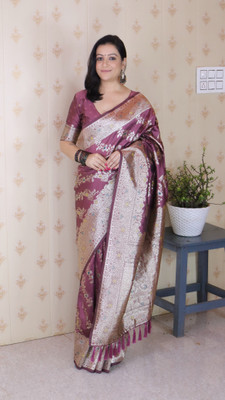 Plothah: Woven, Self Design Banarasi Pure Silk Saree(Purple)