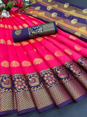 SLC FASHION Woven Daily Wear Silk Blend Saree(Red, Purple)