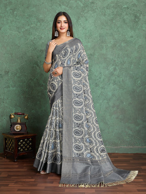 Divastri Digital Print, Printed Bollywood Tussar Silk Saree(Beige, Grey)