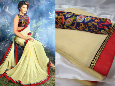 Sareez House Solid/Plain Daily Wear Chiffon Saree(Beige)