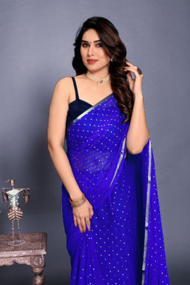 REDFISH Printed Daily Wear Chiffon Saree(Blue)