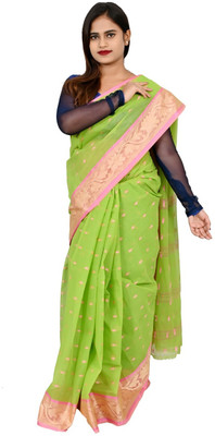 HARE KRISHNA ENTERPRISE Solid/Plain Handloom Pure Cotton Saree(Light Green)