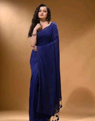 Maku Solid/Plain Tant Pure Cotton Saree(Maroon)