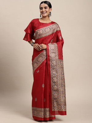 Divastri Printed Banarasi Silk Blend Saree(Red)