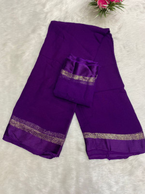 TOXEGO Solid/Plain Bollywood Viscose Rayon Saree(Purple)
