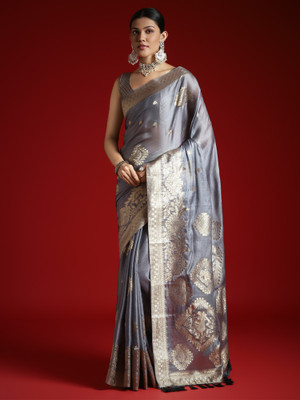 Tasrika Woven Banarasi Satin Saree(Grey)
