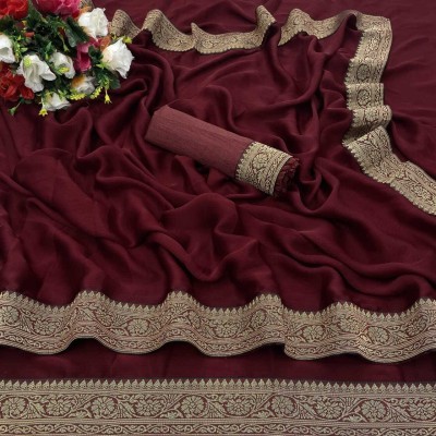 fashioncrown Solid/Plain Bollywood Pure Silk, Art Silk Saree(Maroon)