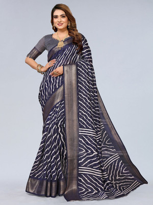 Moda Rapido Printed Bollywood Cotton Blend Saree(Dark Blue)