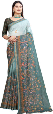 ASHTA Digital Print Kanjivaram Pure Cotton, Cotton Linen Saree(Blue)