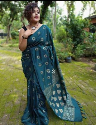 ADDRIKA SAREE GHOR Self Design Tant Pure Cotton Saree(Blue)