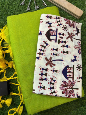 SMRITI HANDLOOM Printed Kalamkari Handloom Pure Cotton Saree(Multicolor)