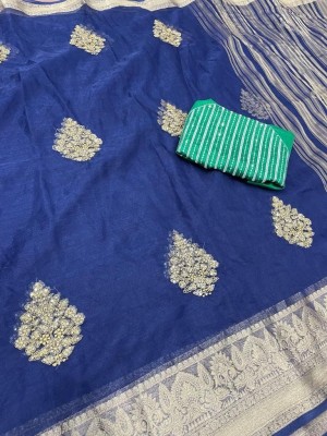 Lakshya Fashion Embroidered Kanjivaram Organza Saree(Blue)