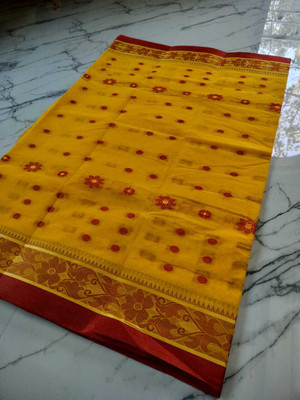 Maasaree Self Design Tant Pure Cotton Saree(Yellow)