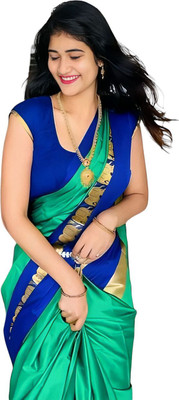 NST5 Woven Maheshwari Cotton Silk Saree(Light Green)