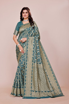 DHAYNAAND REEWA FASHION Floral Print, Woven Kanjivaram Organza Saree(Green)