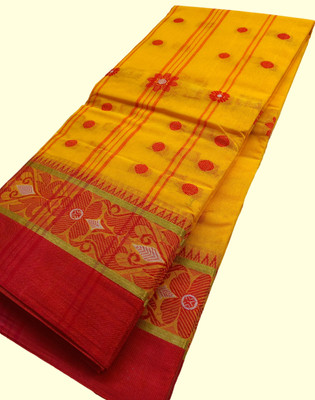 J KunduHouse Self Design Tant Pure Cotton Saree(Grey)