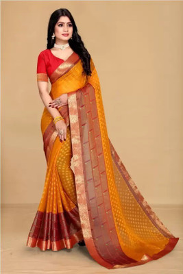 mahalaxmi fab Temple Border Chinnalapattu Nylon Saree(Yellow, Mustard)
