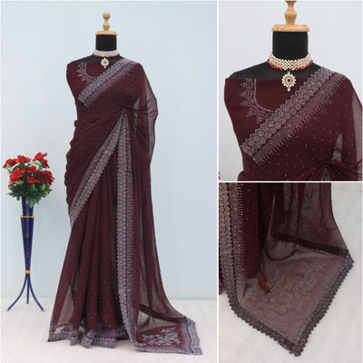 VarniRaaj Fashion Embellished Bollywood Jimmy choo Saree(Maroon)
