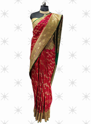 Subha collection Printed Banarasi Silk Blend Saree(Pink)