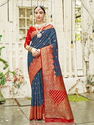 ANOUK Woven Kanjivaram Silk Blend Saree(Dark Blue)