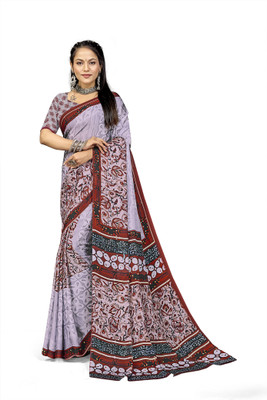 PARVOTSAV Graphic Print Daily Wear Polyester Saree(Purple, Red)