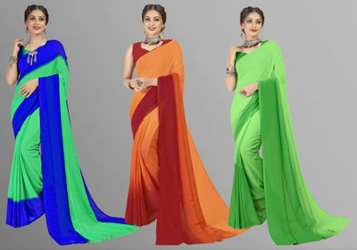 Anand Sarees Ombre, Striped Bollywood Georgette Saree(Pack of 3, Multicolor)