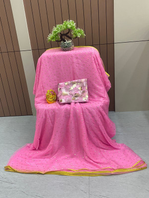 HouseOfCommon Embellished Bollywood Polyester Saree(Pink)