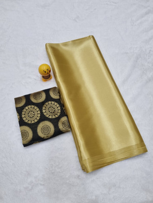 Arpita Fashion Solid/Plain Bollywood Silk Blend Saree(Gold)