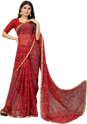THESIYA FAB Printed Bollywood Georgette, Silk Blend Saree(Red)