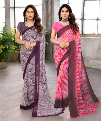 Moda Rapido Printed Bollywood Georgette Saree(Pack of 2, Multicolor)