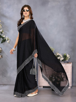 Divastri Solid/Plain Bollywood Georgette Saree(Black)