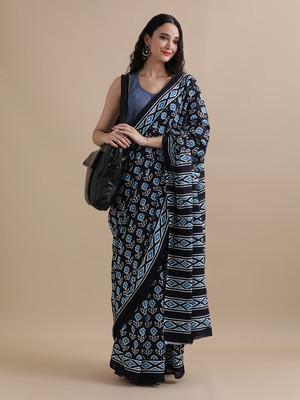 blockpuls Hand Painted Handloom Pure Cotton Saree(Multicolor)
