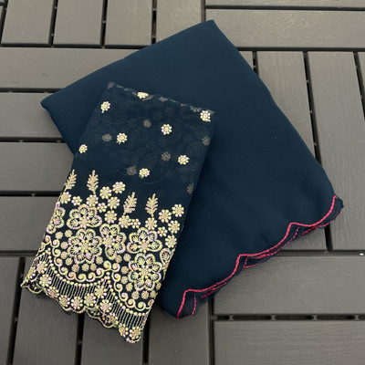 saanvi Solid/Plain, Self Design Bollywood Georgette Saree(Blue)