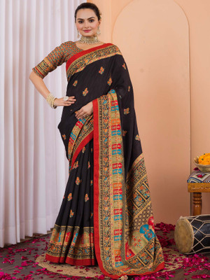 Sareemall Printed Daily Wear Silk Blend Saree(Black)
