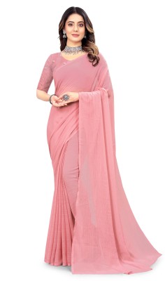 DRIZOMIZ Solid/Plain, Self Design Bollywood Georgette Saree(Pink)