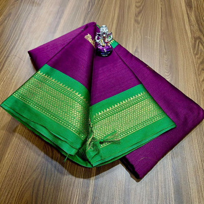 NST5 Printed Paithani Cotton Silk Saree(Brown, Green)