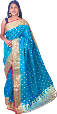 Ansari Fabrics Printed Kanjivaram Satin Saree(Green)