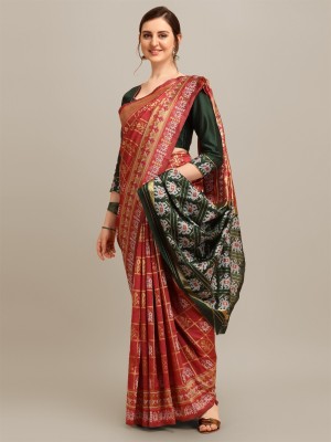 Divastri Checkered Patola Cotton Silk Saree(Red)