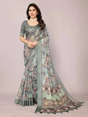 Muskan Fab Printed Bollywood Linen Saree(Multicolor)