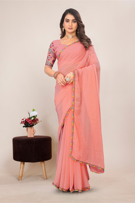 V AMAN FASHION Solid/Plain Bollywood Georgette Saree(Orange)