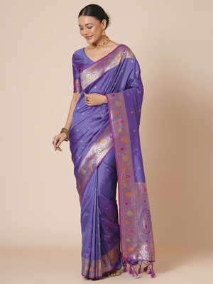Divastri Woven Banarasi Silk Blend Saree(Purple)