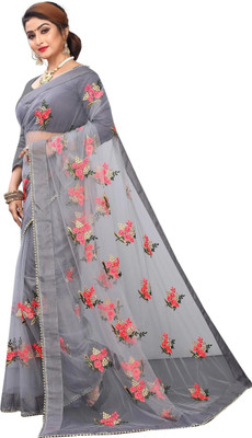 PATLANI STYLE Embroidered Bollywood Net Saree(Grey)
