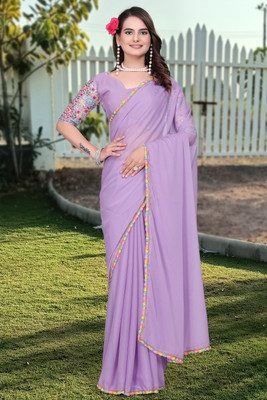 Shatayu Solid/Plain Bollywood Silk Blend Saree(Purple)